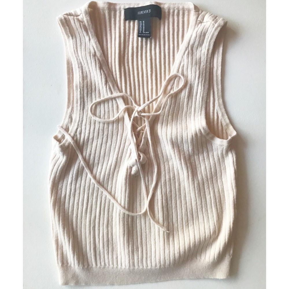 Forever 21 Cream Lace-up Crop Top Medium